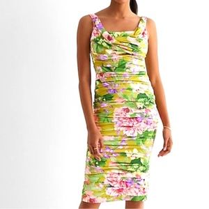 Express NWT Lime satin ruched floral wedding guest dress - size 10